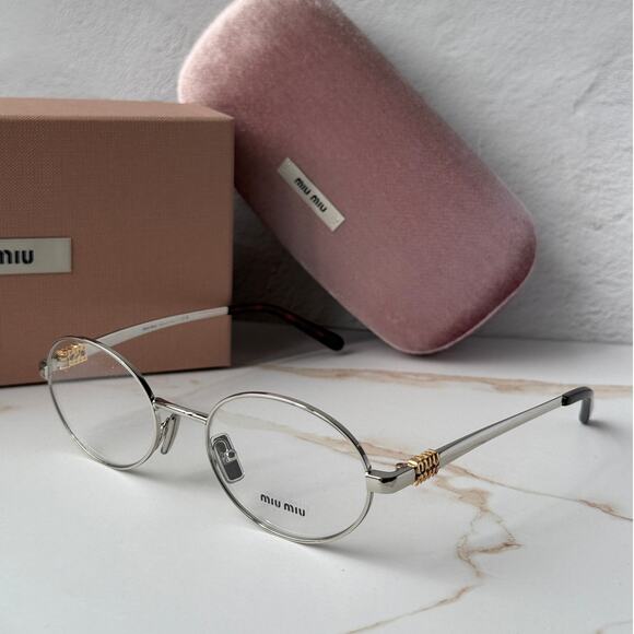 NEW Miu Miu M50ZV Silver Oval Metal Eyeglasses Frames main image 6